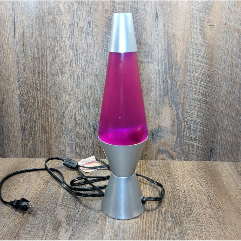Motion And Glitter Lava Lamp Model 2000 Pink Date 2010 Silver Cap TESTED WORKS